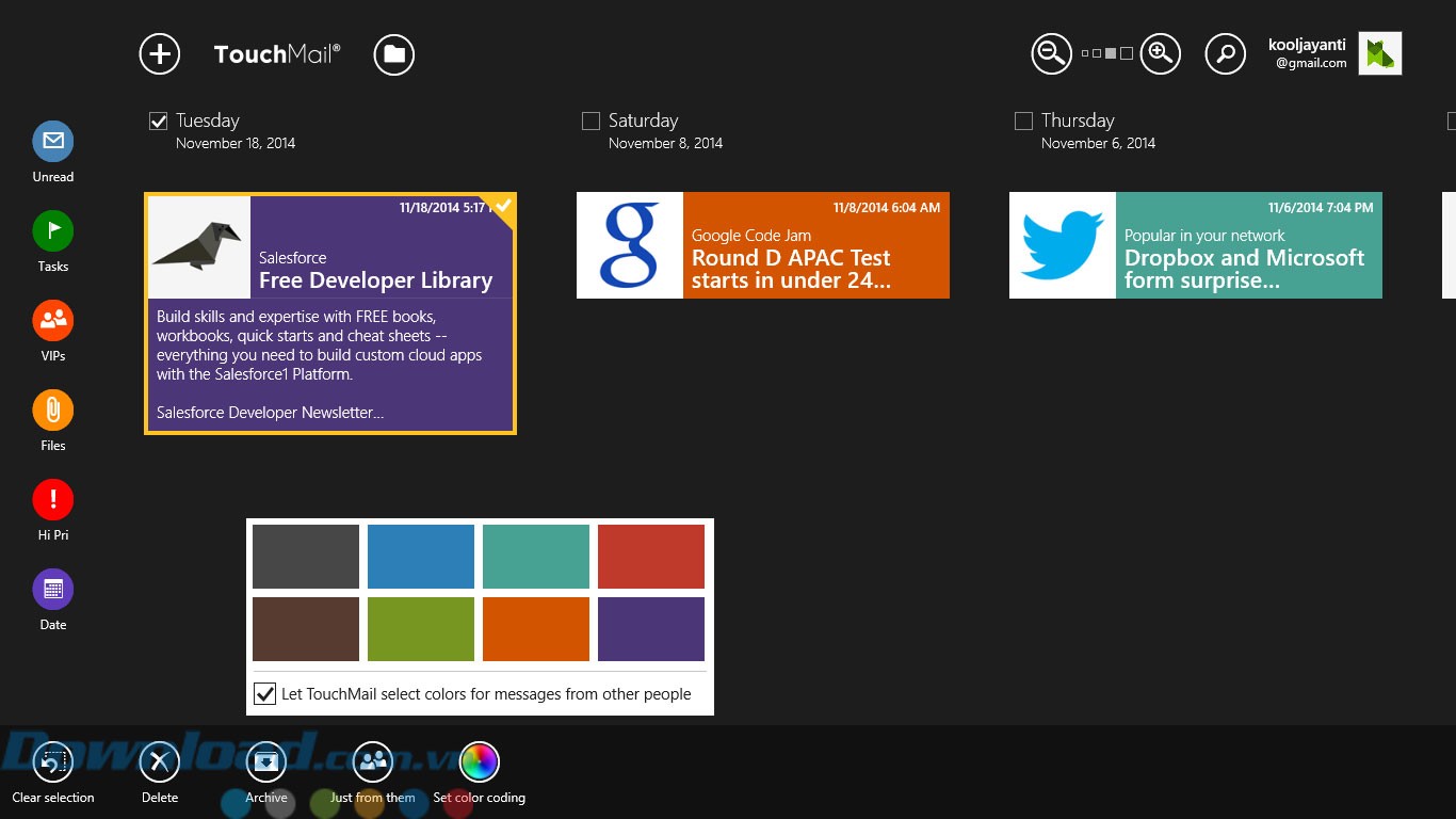 Mail hiển thị dưới dạng các ô