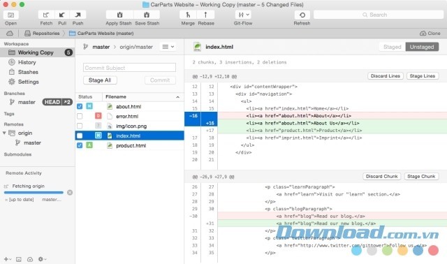 Giao diện chính của công cụ quản lý Git và repository tiện ích cho hệ điều hành Mac