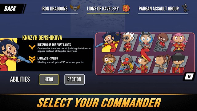 Chọn tướng của bạn để bắt đầu cuộc chiến phòng thủ trong game Tower Dominion