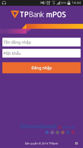 Giao diện đăng nhập TPBank mPos