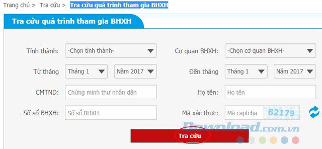 Tra cứu quá trình tham gia BHXH
