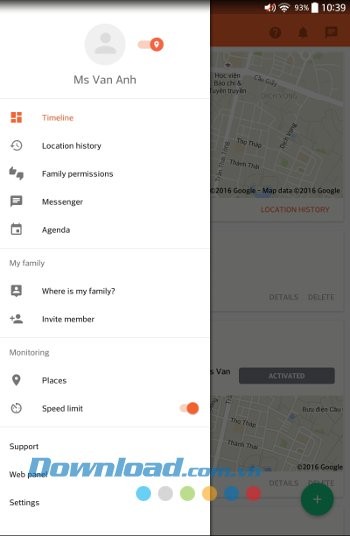 Menu ứng dụng Family Locator & Kids Tracker