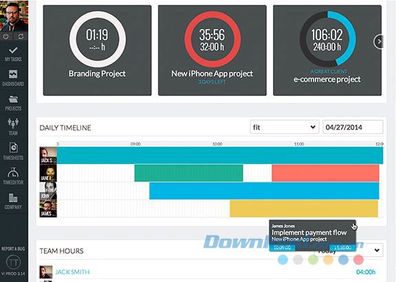 Giao diện bảng điều khiển của TrackingTime