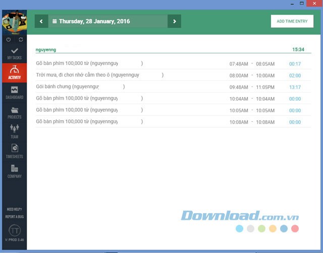 Hoạt động trong ngày của người dùng