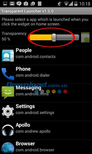 Transparent Launcher giúp điều chỉnh độ trong suốt của biểu tượng ứng dụng