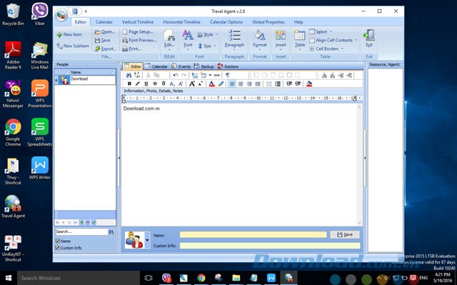 Giao diện phần mềm Travel Agent