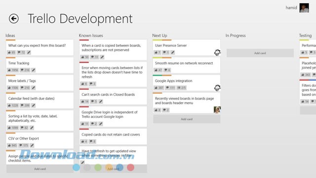 Giao diện ứng dụng Trello cho Windows 8
