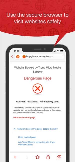 Trend Micro Mobile Security cho iOS sử dụng trình duyệt an toàn