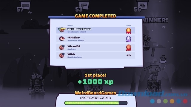 Hoàn thành ván đấu và giành điểm kinh nghiệm trong game vui cho Mac, máy tính và Linux Tricky Towers