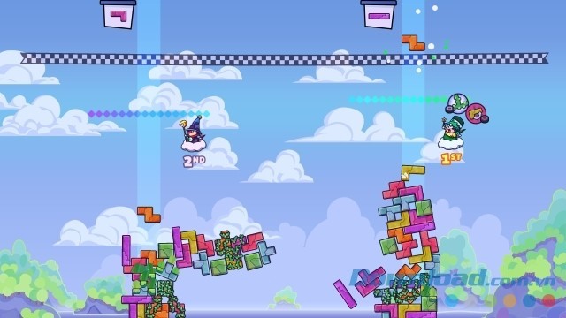 Xây dựng tòa tháp càng cao càng tốt trong game xếp hình Tricky Towers cho máy tính, Mac và Linux