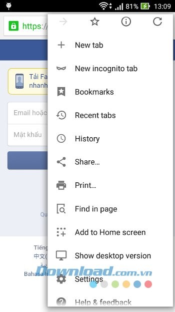 Các tùy chọn trên trình duyệt