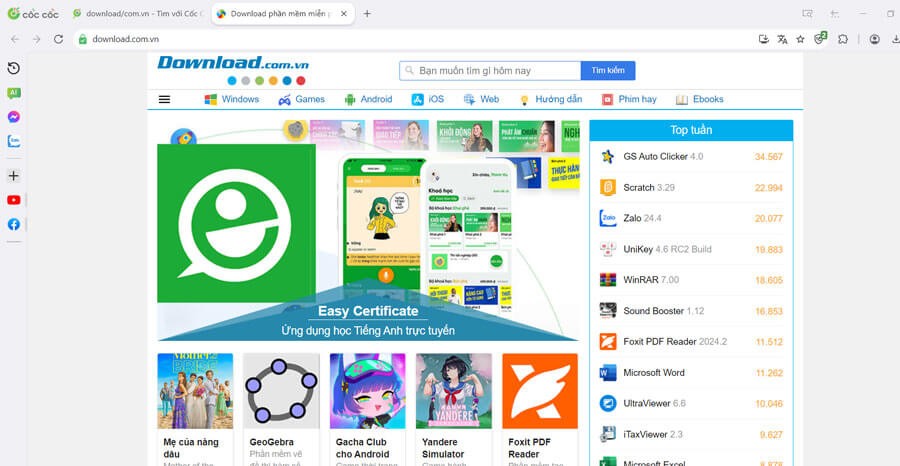 Giao diện chính Cốc Cốc mới nhất