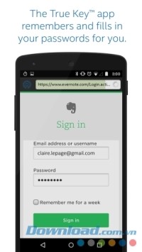 True Key by Intel Security cho Android hỗ trợ đăng nhập tự động