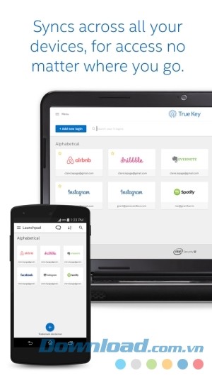 True Key by Intel Security cho Android có tính năng đồng bộ