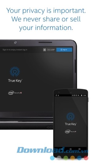 True Key by Intel Security cho Android đảm bảo tính riêng tư