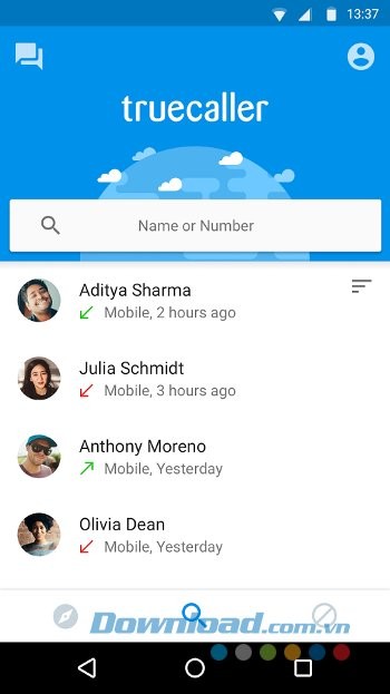 Giao diện ứng dụng Truecaller