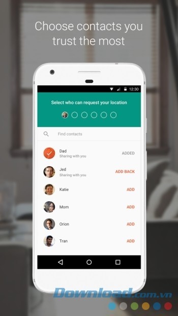 Chọn thêm những liên lạc tin cậy vào danh sách người được biết vị trí của bạn