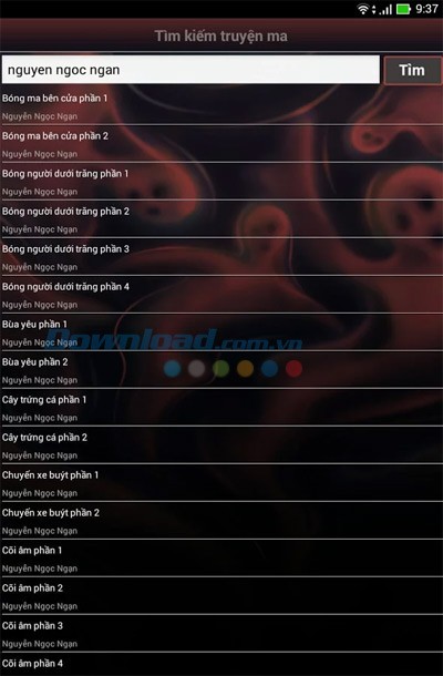 Giao diện tìm kiếm truyện ma