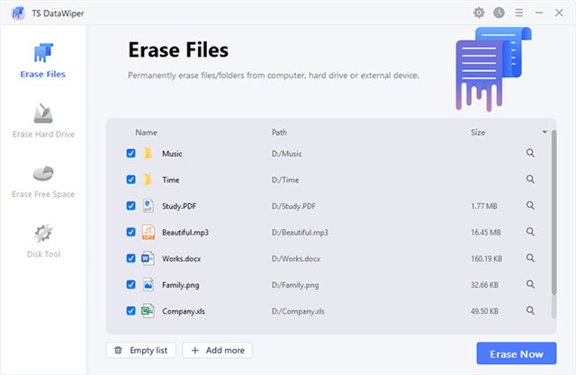 TS DataWiper là phần mềm xóa dữ liệu vĩnh viễn trên máy tính và các thiết bị lưu trữ