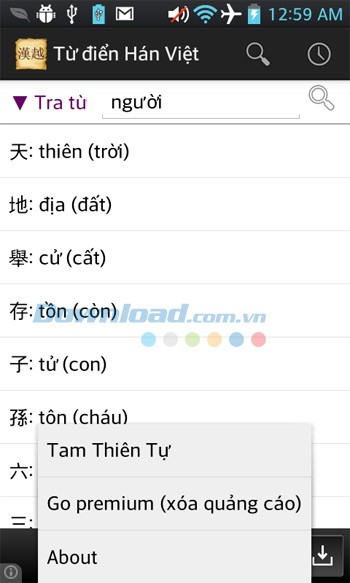 Xem tam thiên tự theo dạng list