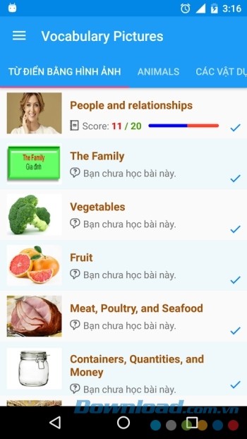 Phân chia các từ vựng liên quan đến nhau thành các bài học nhỏ