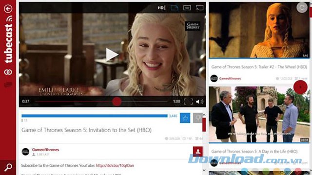 Giao diện phát video của ứng dụng