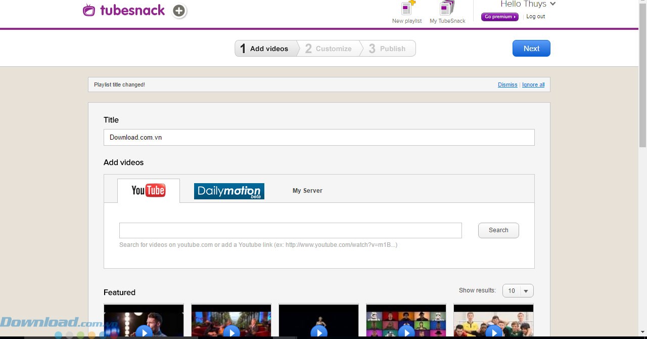 Giao diện ứng dụng TubeSnack