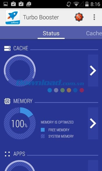 Giao diện ứng dụng Turbo Booster