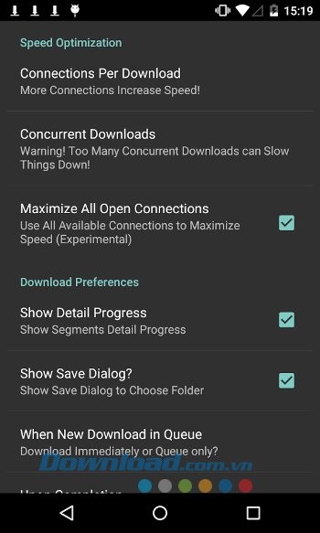 Các thiết lập chính của Turbo Download Manager