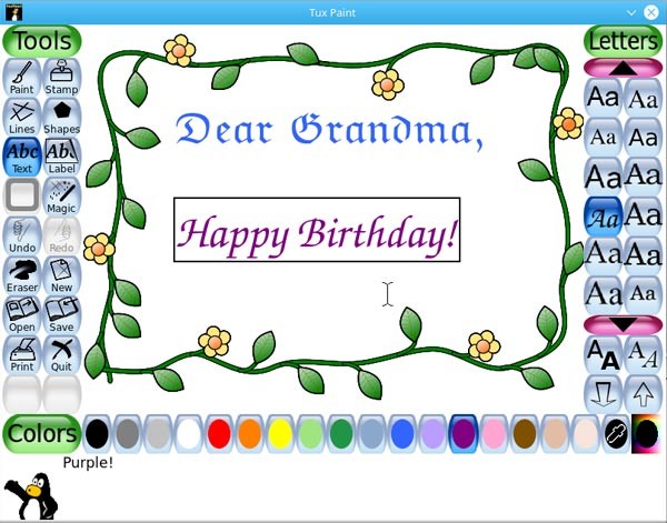 Tux Sơn cung cấp hàng loạt công cụ để trẻ vẽ tranh, sáng tạo không giới hạn