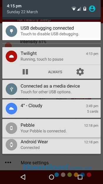 Twilight hỗ trợ widget trên thông báo