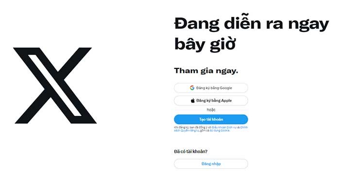 Giao diện đăng nhập/đăng ký hiện tại của mạng xã hội Twitter