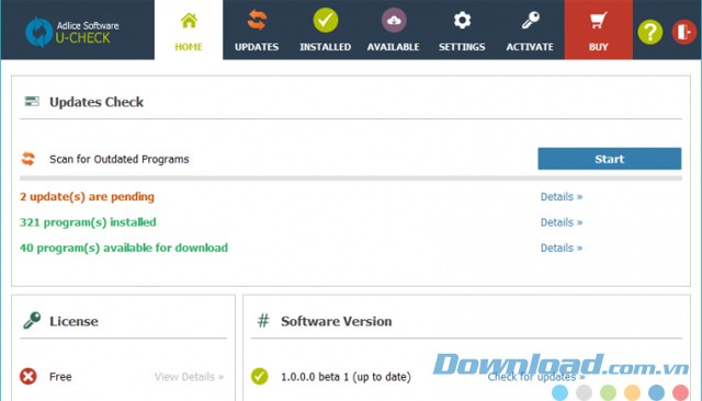 Giao diện chính của ứng dụng UCheck cho máy tính