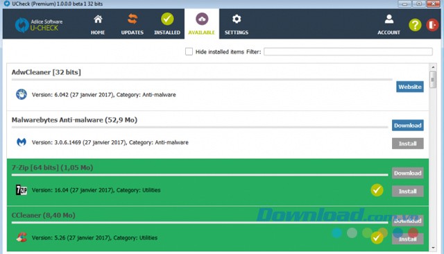 Xem danh sách các chương trình đã cài đặt khi dùng ứng dụng UCheck cho máy tính