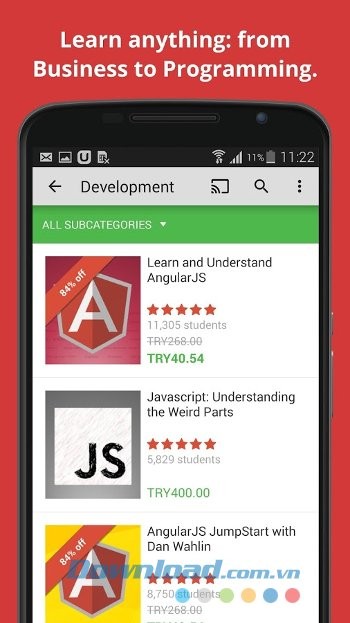 Lựa chọn bài học trên Udemy