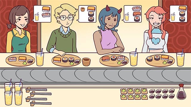 Quản lý nhà hàng sushi băng chuyền ấm cúng trong Ugoku Sushi Bar