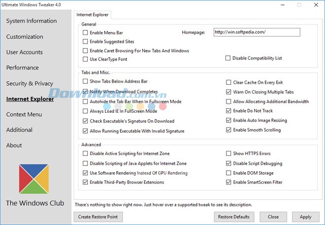 Tinh chỉnh Internet Explorer