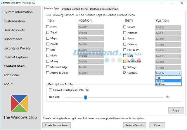 Tinh chỉnh Context Menu