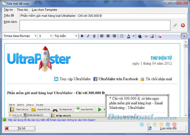 Giao diện soạn email bằng UltraMailer