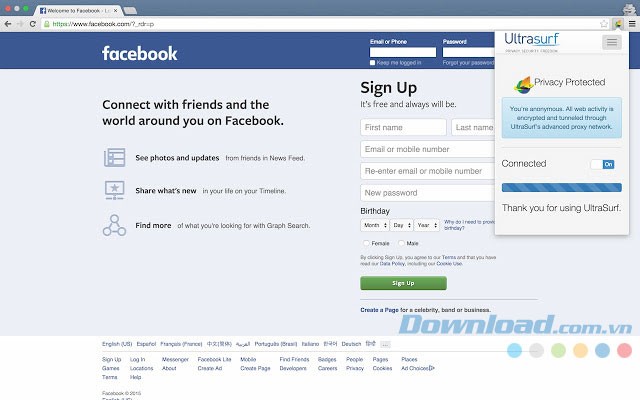 Giao diện Ultrasurf Chrome Extension
