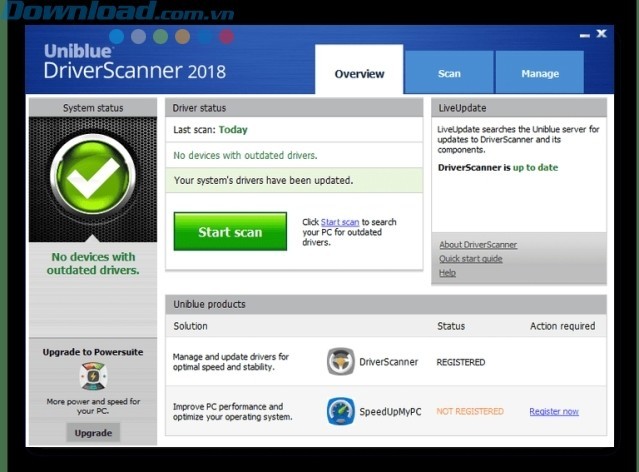Giao diện của Uniblue DriverScanner 2018
