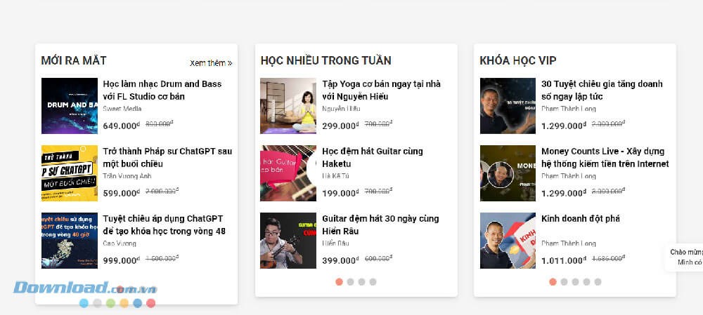 Các khóa học trong Unica