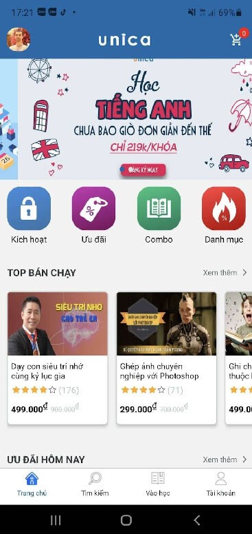 Giao diện chính của Unica