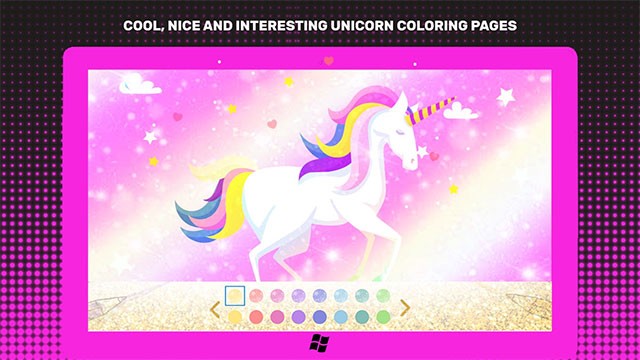 Tô màu tranh kỳ lân cực xinh và rực rỡ trong Unicorn Coloring Book cho Windows 10