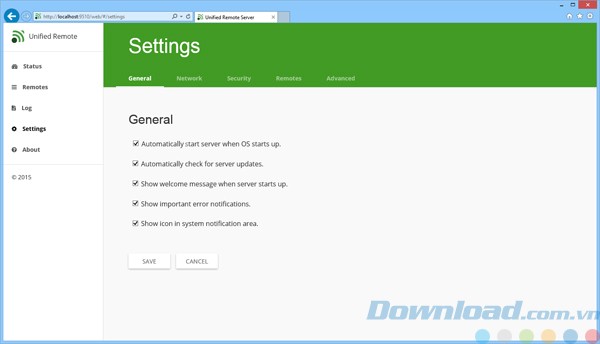 Các cài đặt của Unified Remote