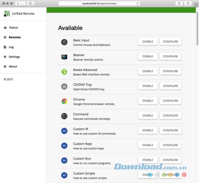 Danh mục chương trình có thể quản lý bằng Unified Remote