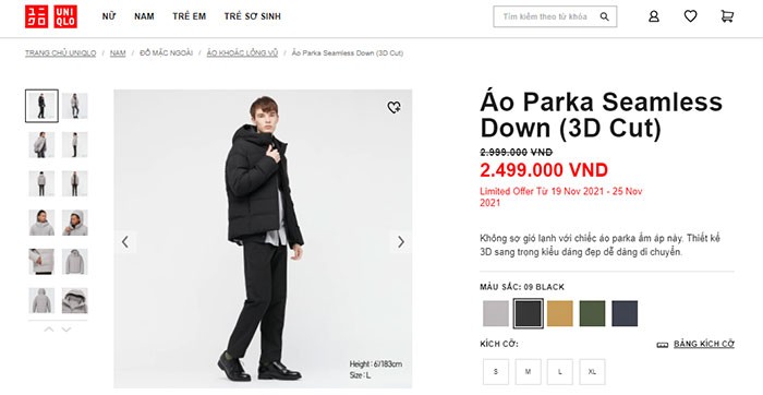 Chọn màu sắc, kích cỡ của quần áo trên Uniqlo
