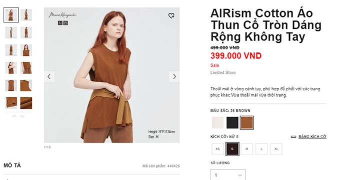 Giao diện mua hàng của website Uniqlo