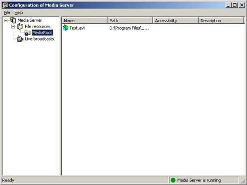 Giao diện chính của Unreal Media Server