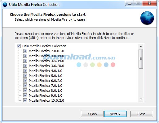 Lựa chọn phiên bản Firefox để mở file, URL